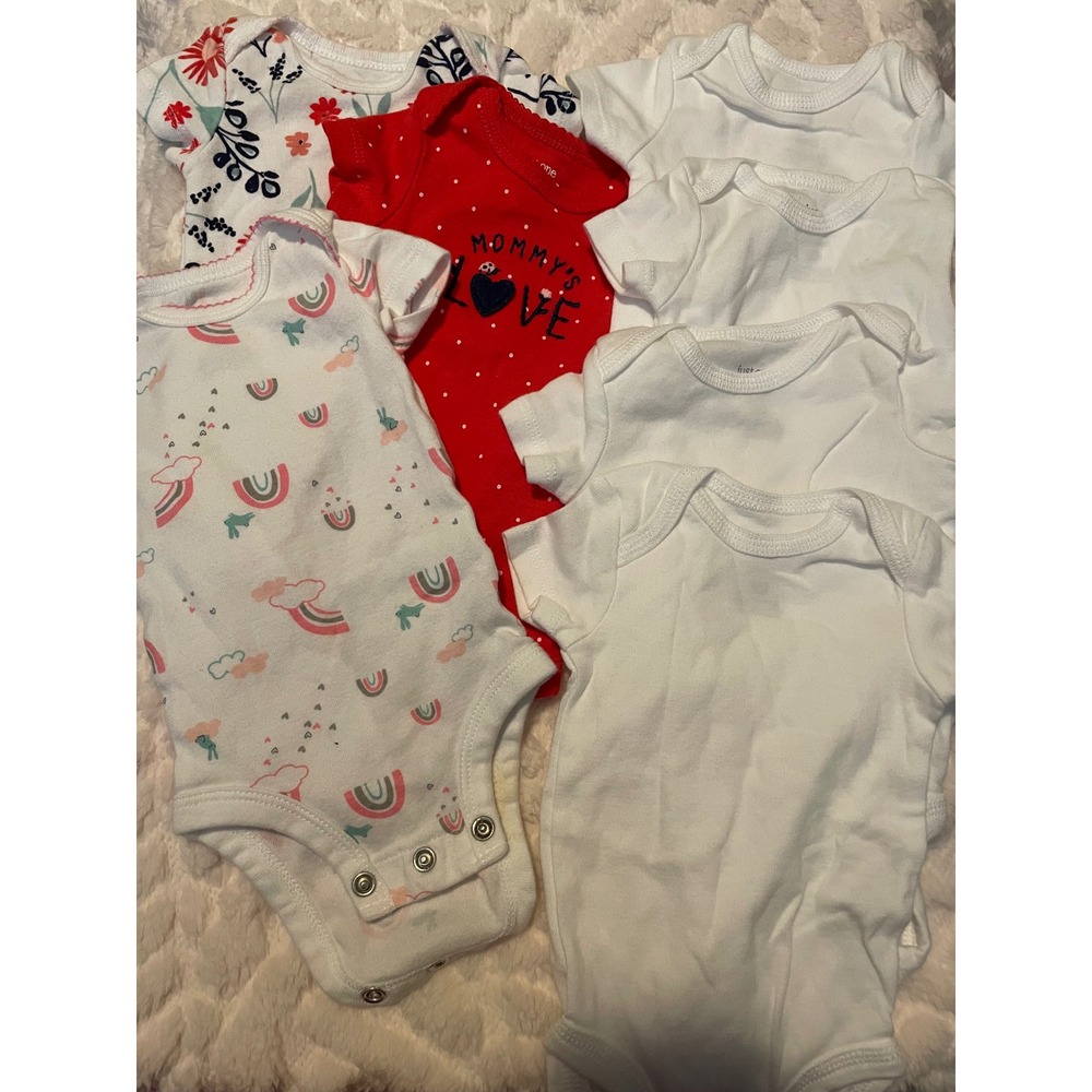 Carter's Baby Bodysuits 7 piece Short Sleeve One piece White Floral NB